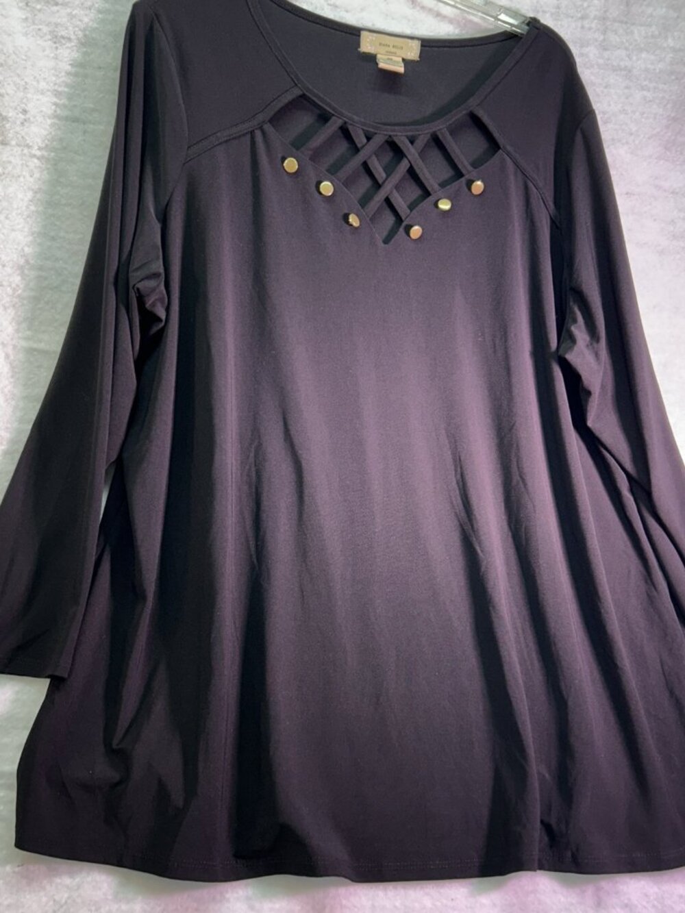 Diana Belle Pullover Plus Size 3xl Liquid Knit Top With Studs 3/4 Sleeve Black